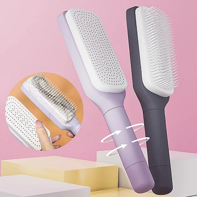 Self-Cleaning Hairbrush for Women – One-Click Detangling, Scalp Massage & Anti-Static Design