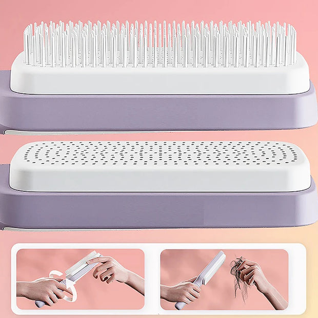 Self-Cleaning Hairbrush for Women – One-Click Detangling, Scalp Massage & Anti-Static Design