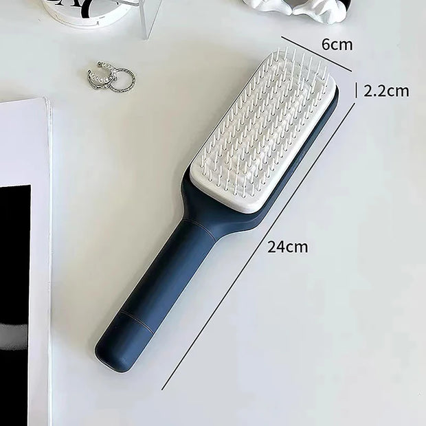 Self-Cleaning Hairbrush for Women – One-Click Detangling, Scalp Massage & Anti-Static Design