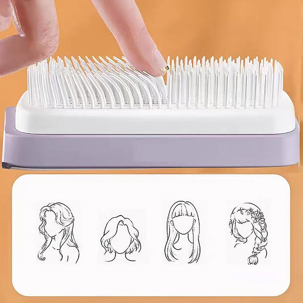Self-Cleaning Hairbrush for Women – One-Click Detangling, Scalp Massage & Anti-Static Design